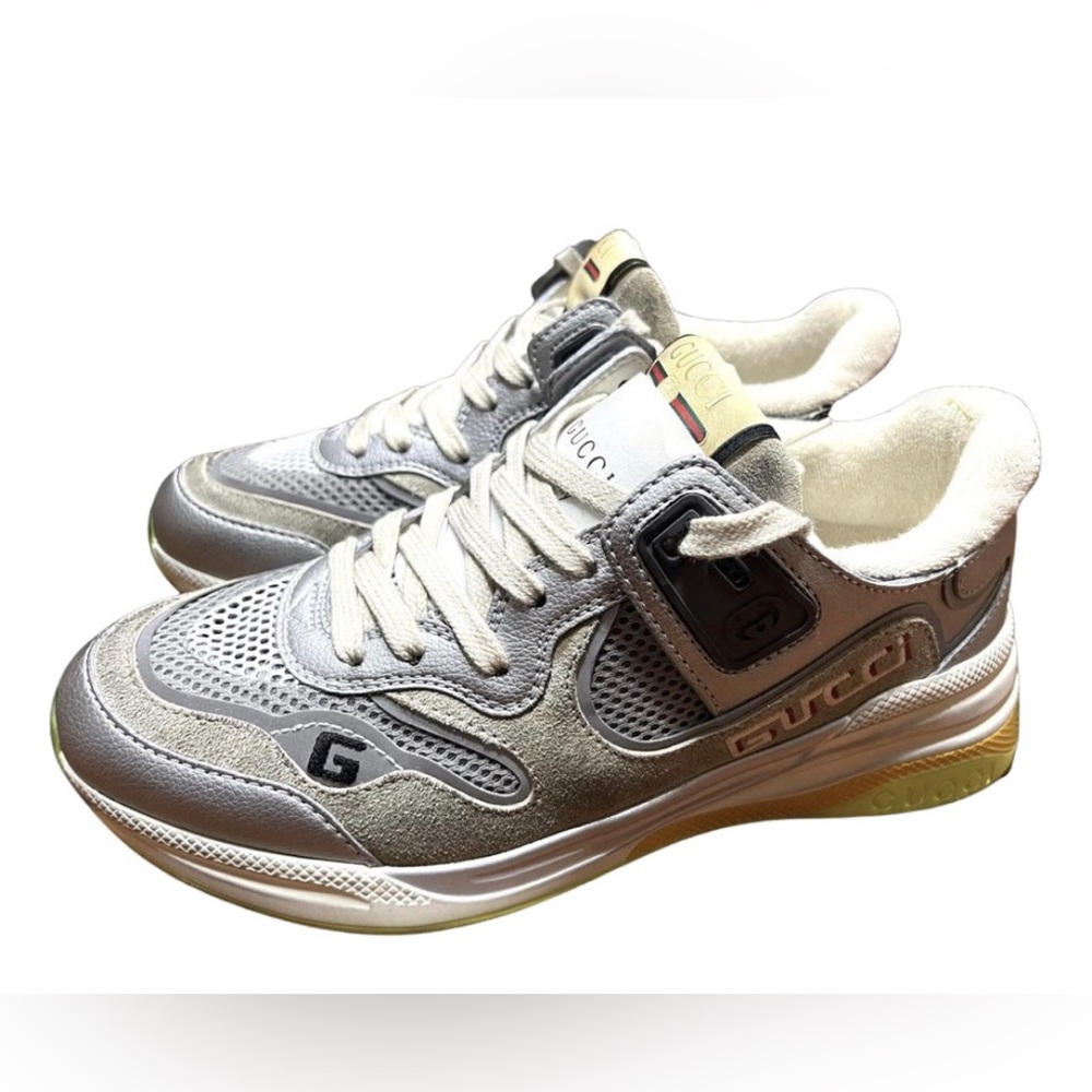 Gucci Ultrapace Metallic Calfskin Suede Womens Sneakers